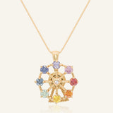 Spinning Ferris Wheel Necklace in Moissanite in Yellow Gold front product view