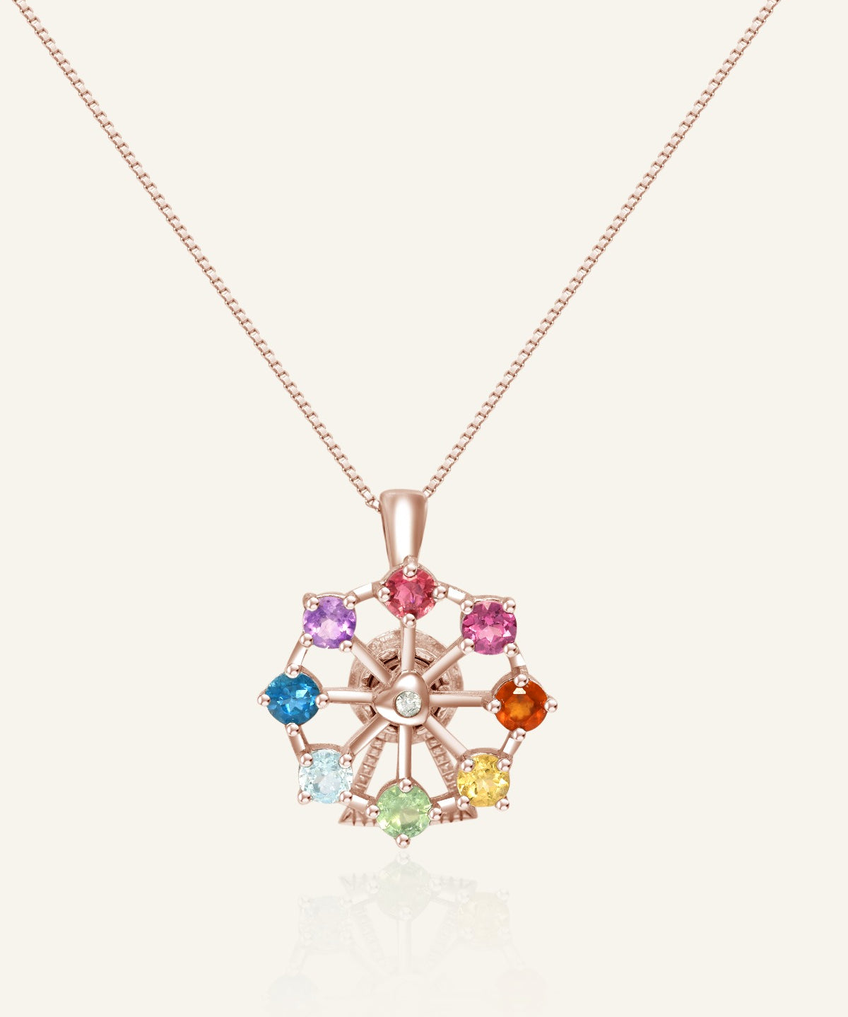 Spinning Ferris Wheel Necklace in Rose Gold front product view