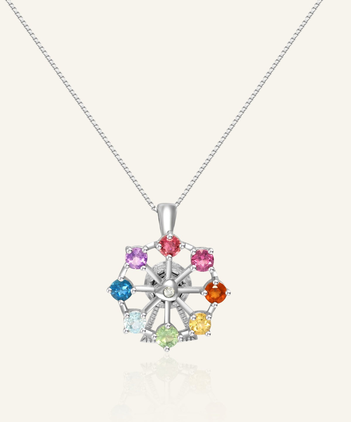 Spinning Ferris Wheel Necklace in Silver front product view