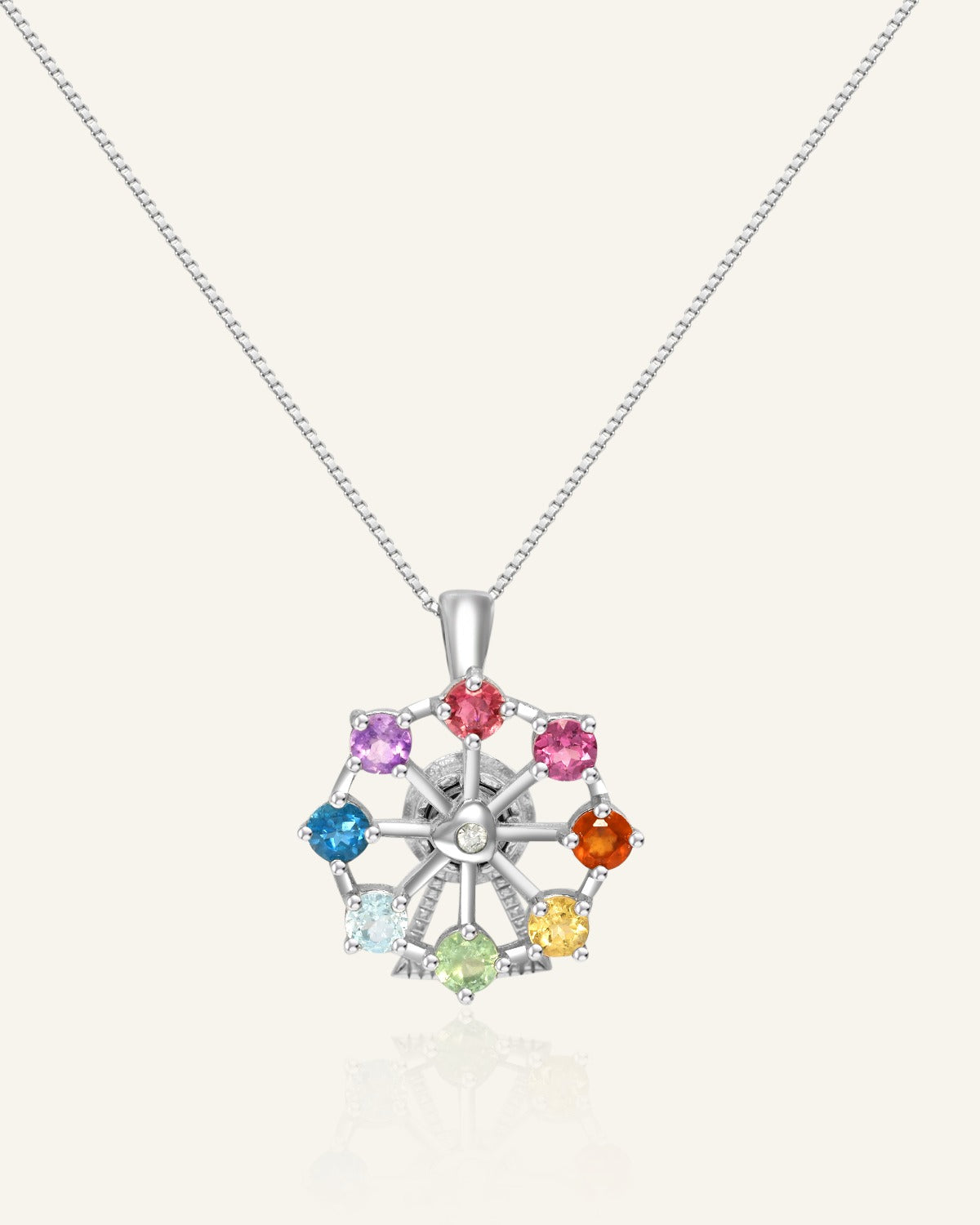 Spinning Ferris Wheel Necklace in Silver front product view