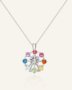 Spinning Ferris Wheel Necklace in Silver front product view
