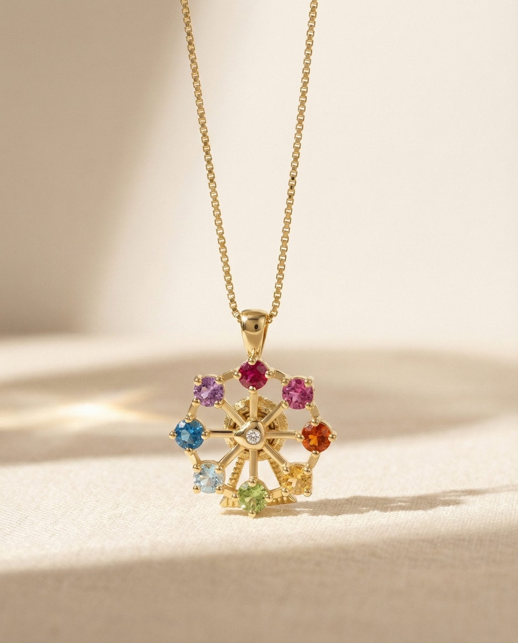Spinning Ferris Wheel Necklace (Semi - Precious Gems) - Love Estella
