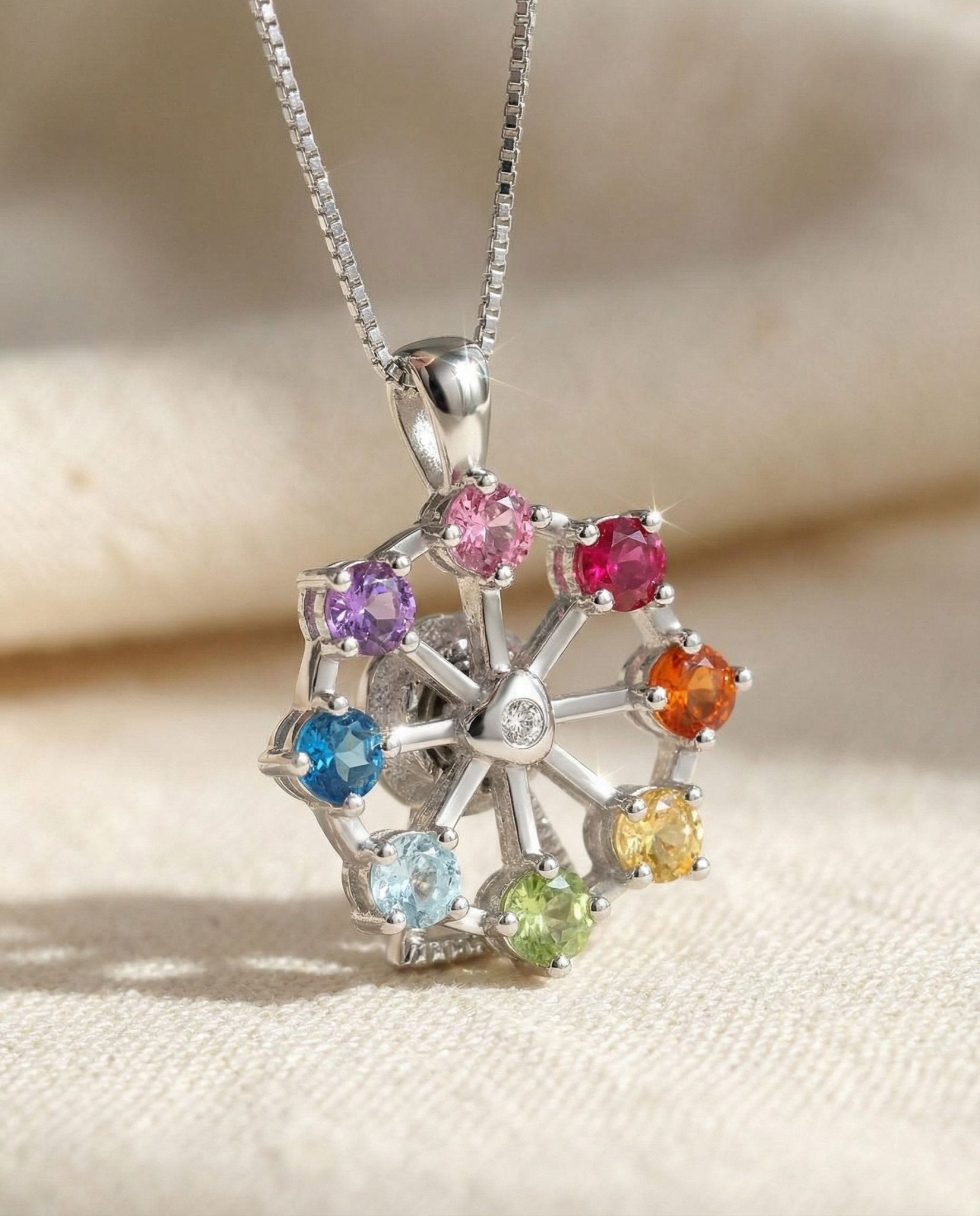 Spinning Ferris Wheel Necklace (Semi - Precious Gems) - Love Estella
