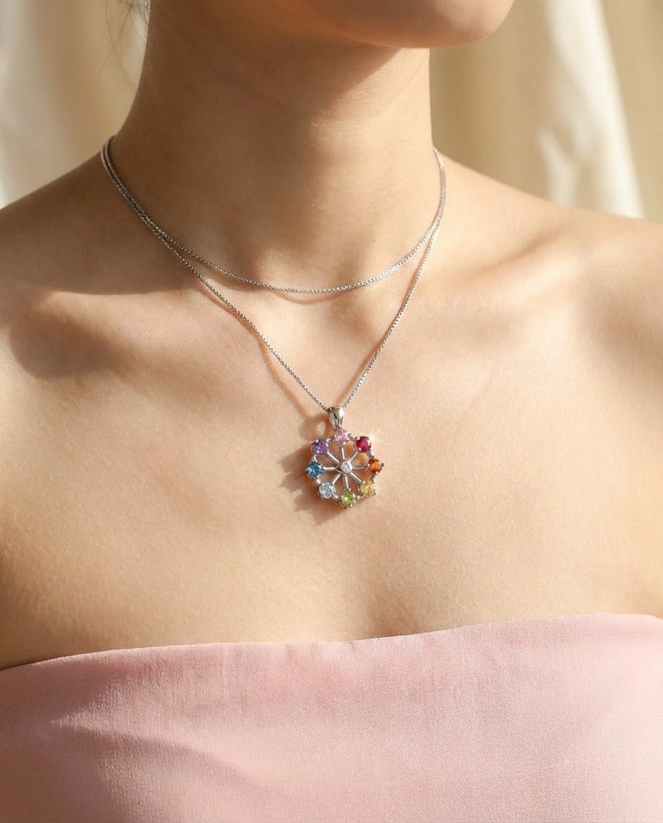 Spinning Ferris Wheel Necklace (Semi - Precious Gems) - Love Estella