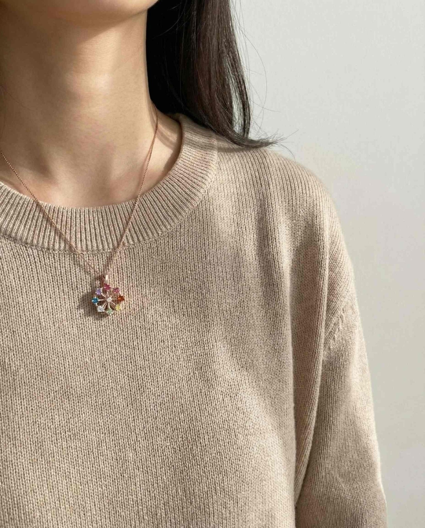 Spinning Ferris Wheel Necklace (Semi - Precious Gems) - Love Estella