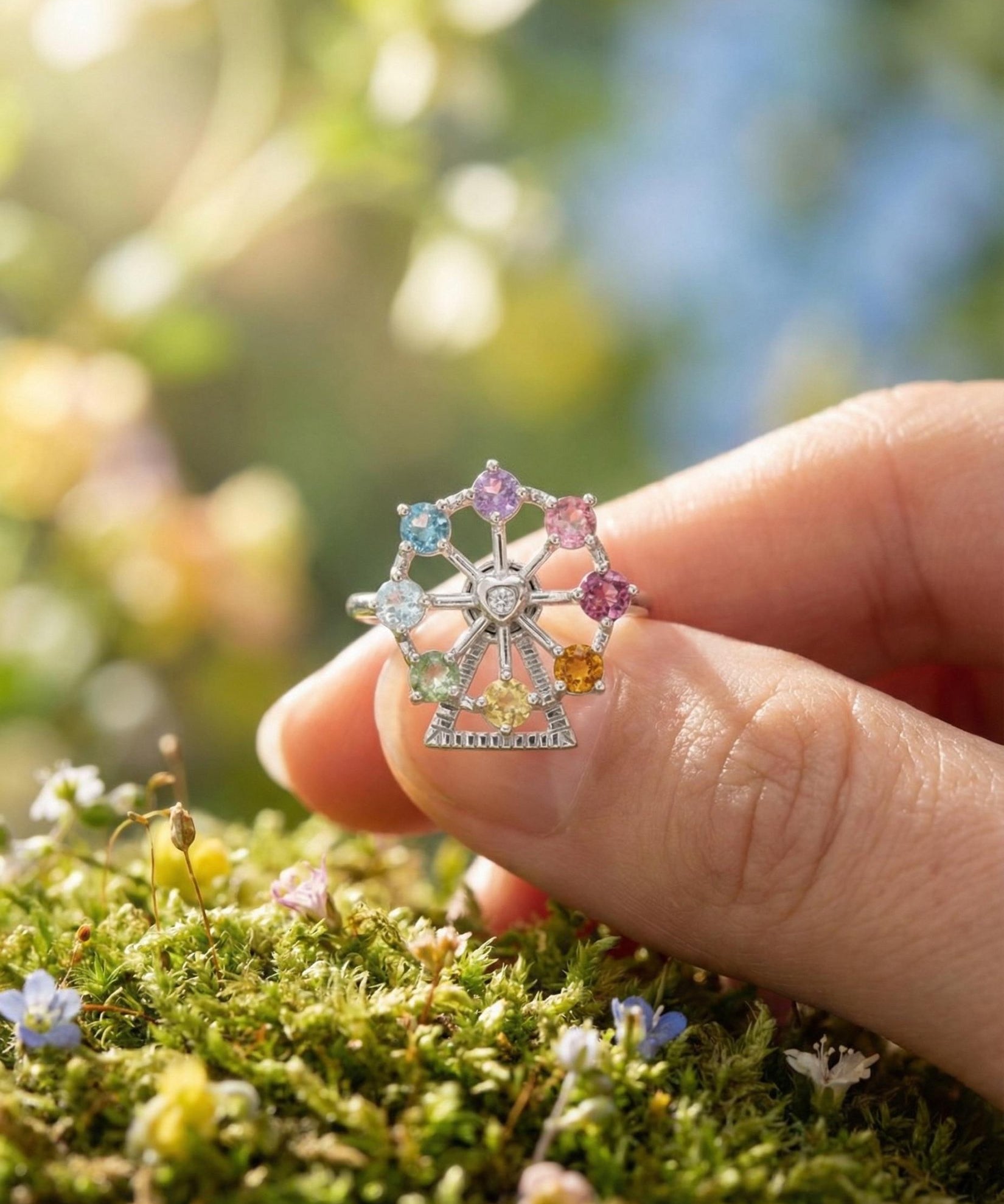 Spinning Ferris Wheel Ring (Semi - Precious Gems) - Love Estella