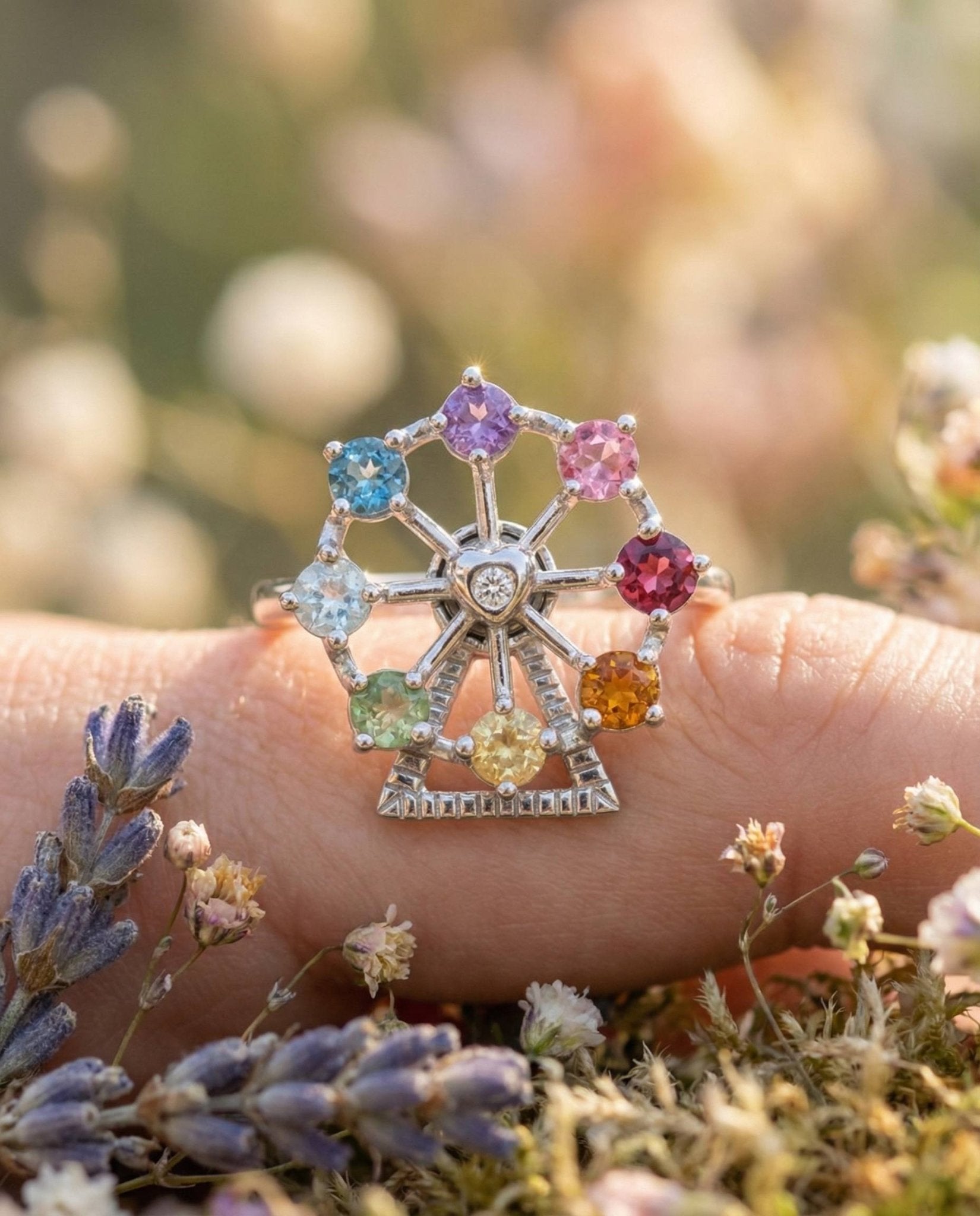 Spinning Ferris Wheel Ring (Semi - Precious Gems) - Love Estella