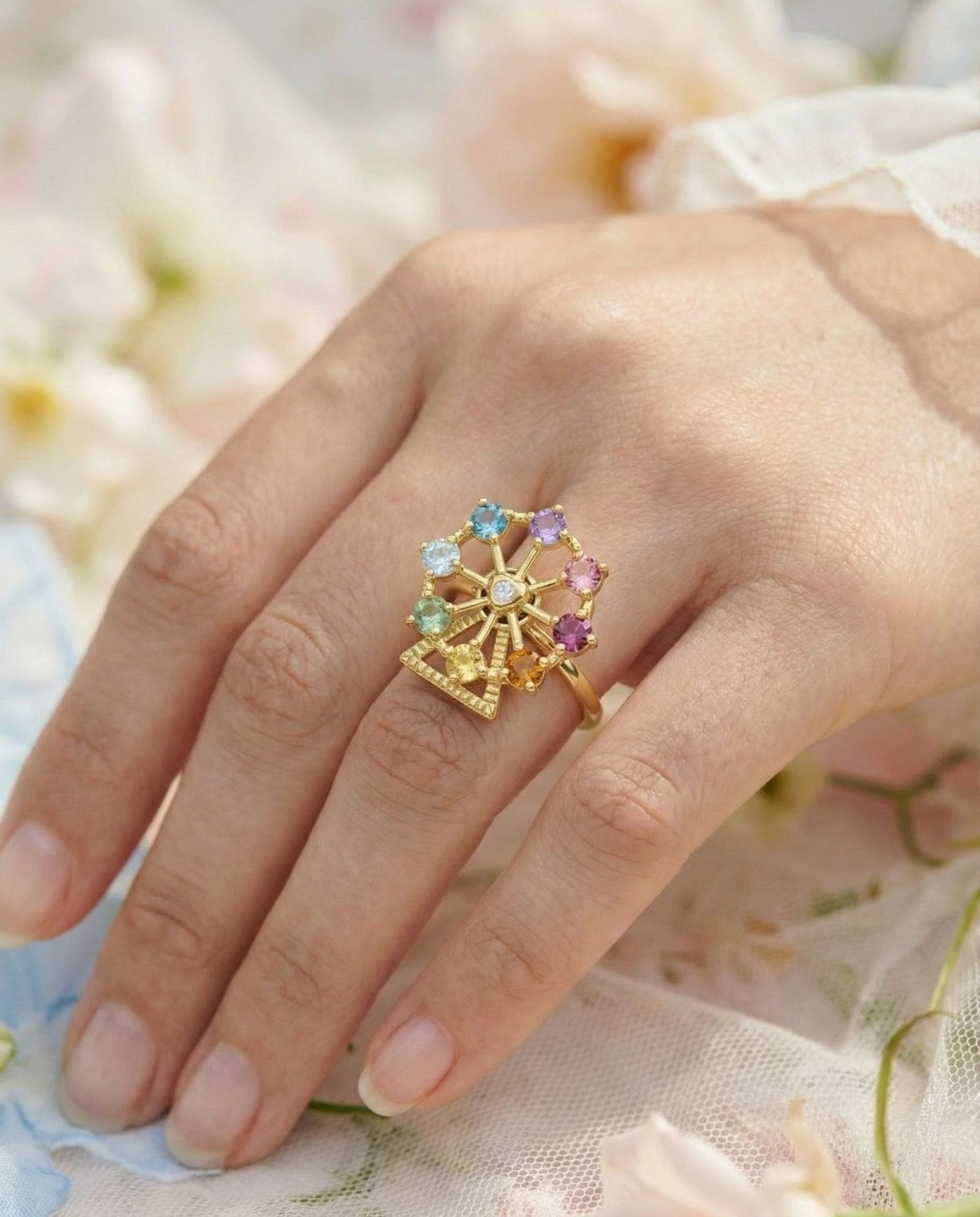 Spinning Ferris Wheel Ring (Semi - Precious Gems) - Love Estella