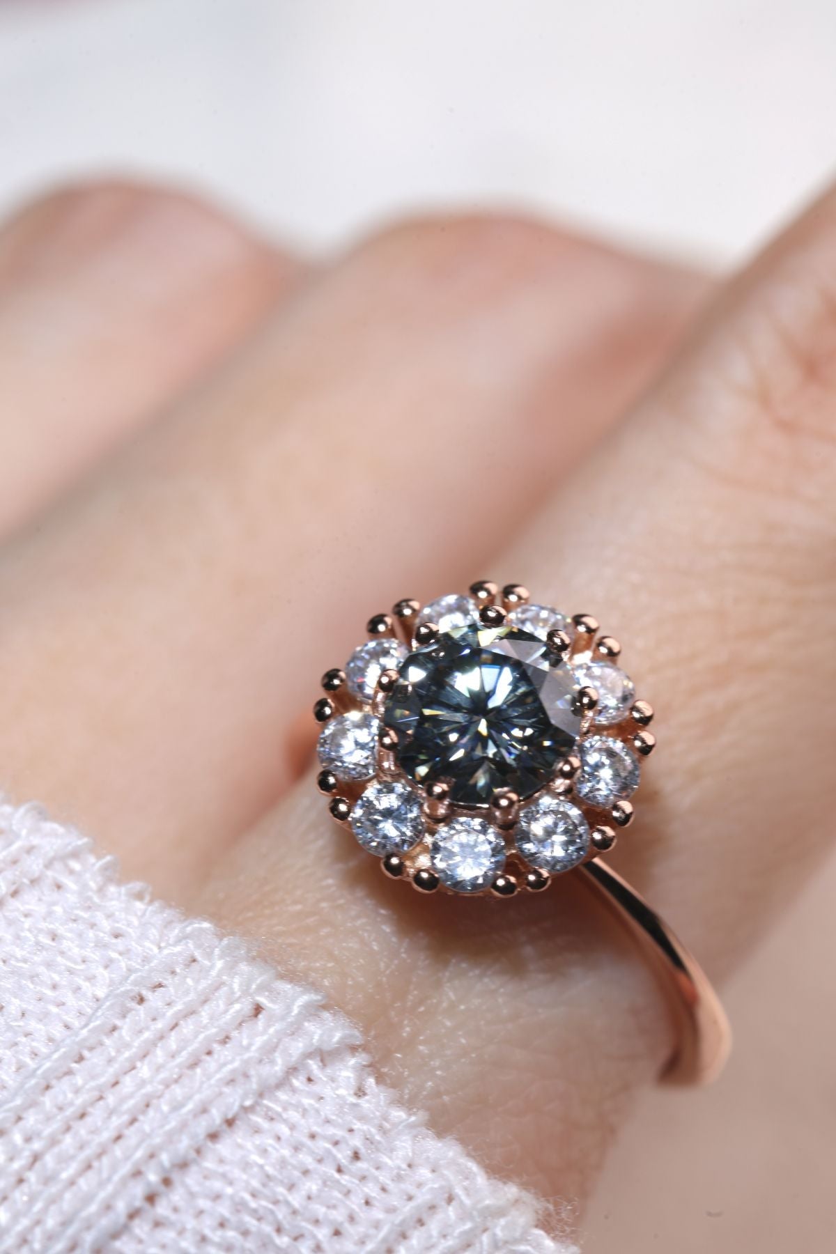 Spinning Grey Moissanite Halo Ring - Love Estella