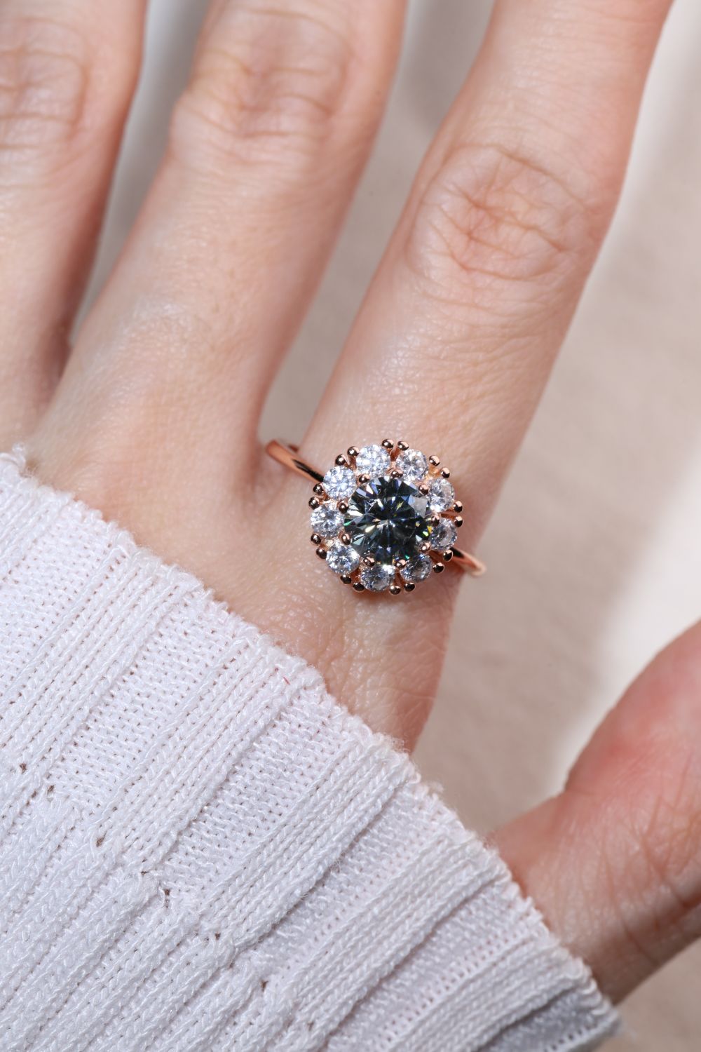 Spinning Grey Moissanite Halo Ring - Love Estella