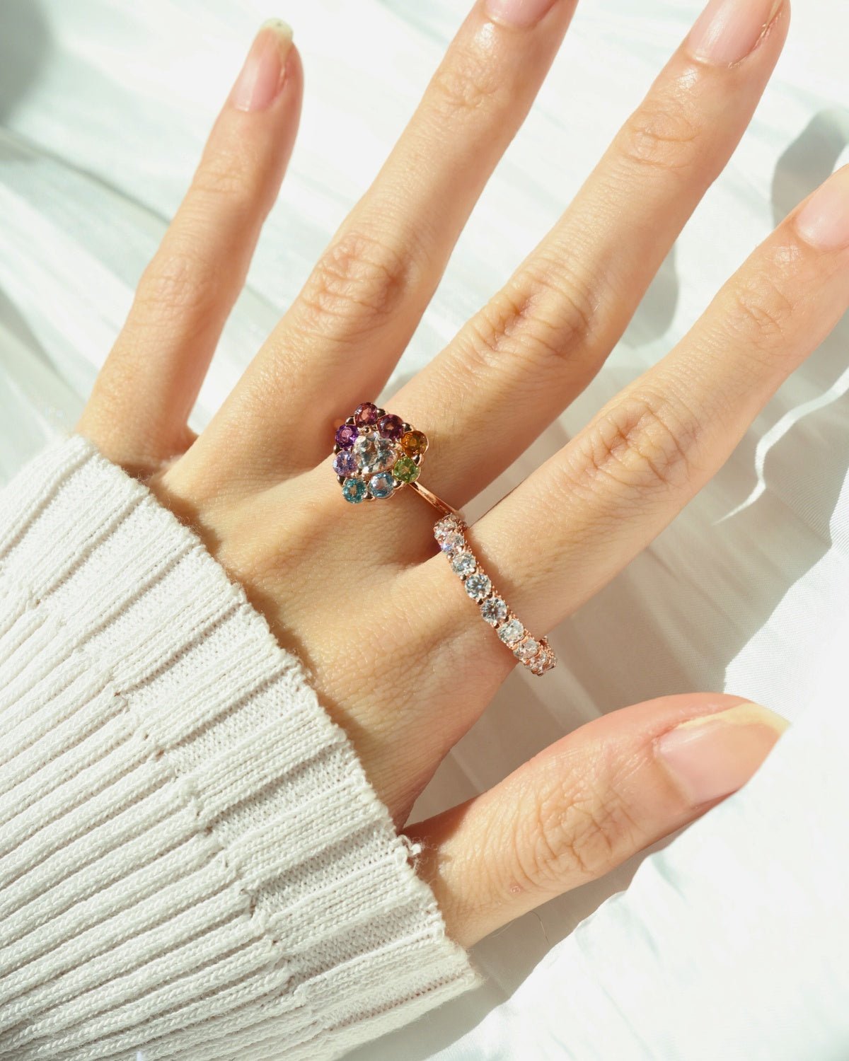 Spinning Rainbow Heart Halo Ring - Love Estella