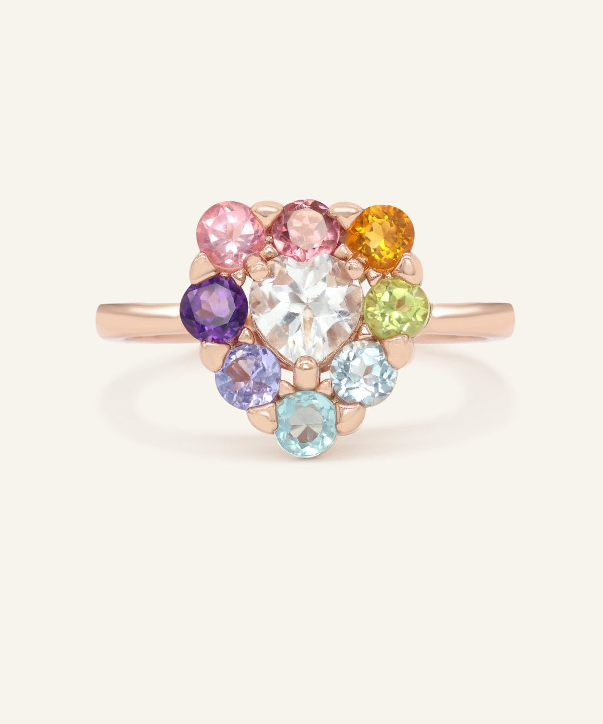 Spinning Rainbow Heart Halo Ring - Love Estella