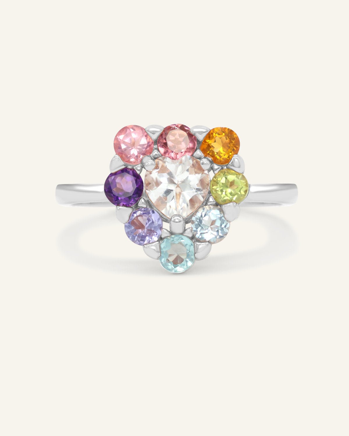 Spinning Rainbow Heart Halo Ring - Love Estella