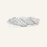 Sugar Sprinkled Croissant Ring in silver, front view of the pavé croissant band on warm ivory