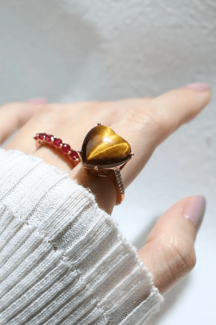 Tiger Eye Heart Ring - Love Estella