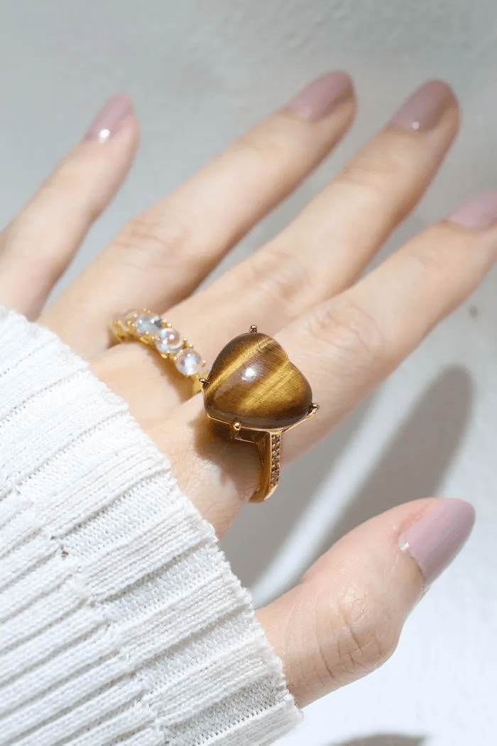 Tiger Eye Heart Ring - Love Estella