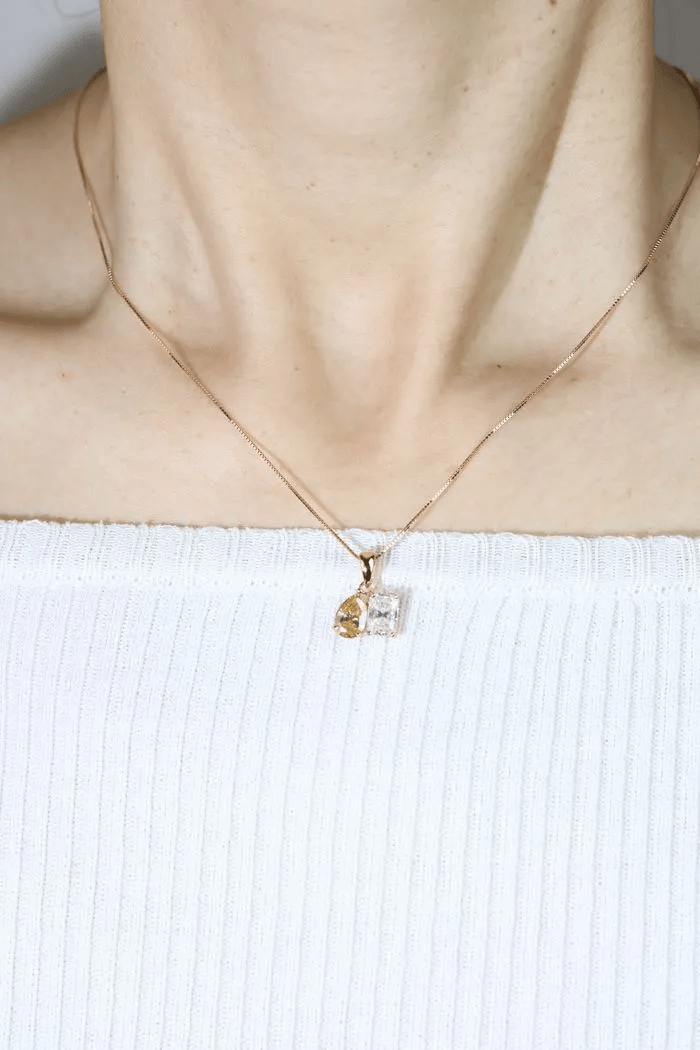 Toi et Moi Moissanite Necklace (Champagne & White) - Love Estella