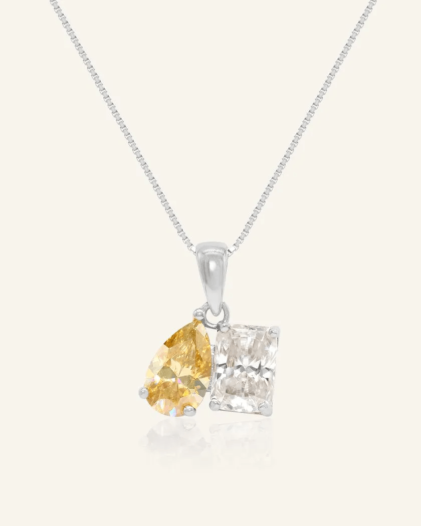 Toi et Moi Moissanite Necklace (Champagne & White) - Love Estella