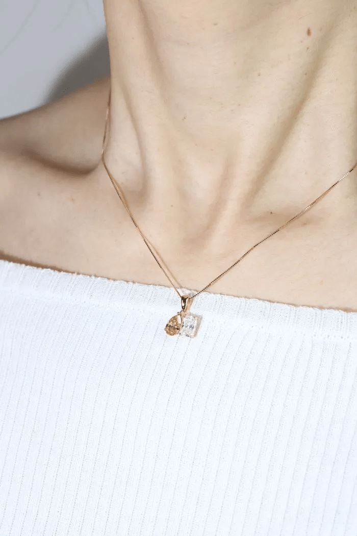 Toi et Moi Moissanite Necklace (Champagne & White) - Love Estella