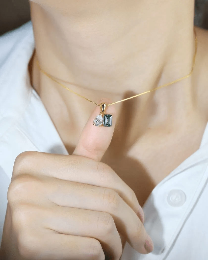 Toi et Moi Moissanite Necklace (White & Green) - Love Estella