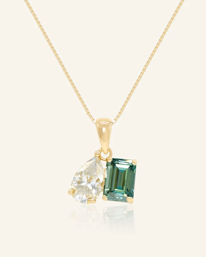 Toi et Moi Moissanite Necklace (White & Green) - Love Estella