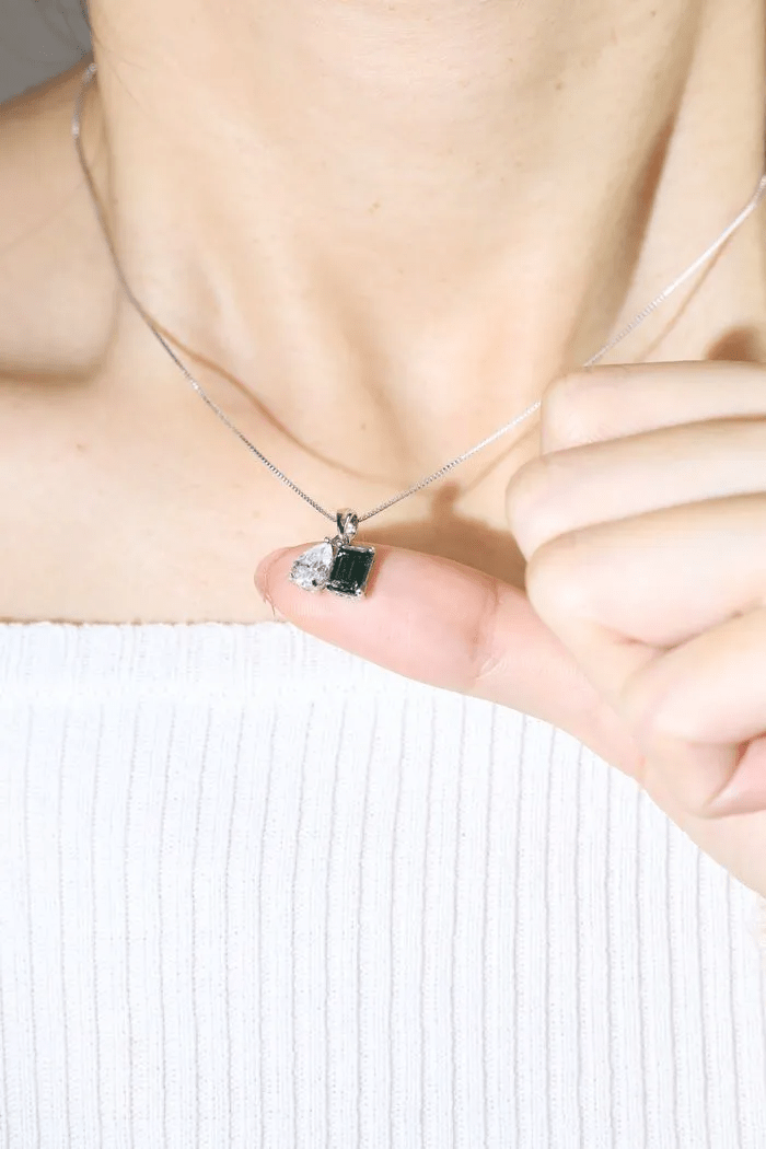 Toi et Moi Moissanite Necklace (White & Green) - Love Estella