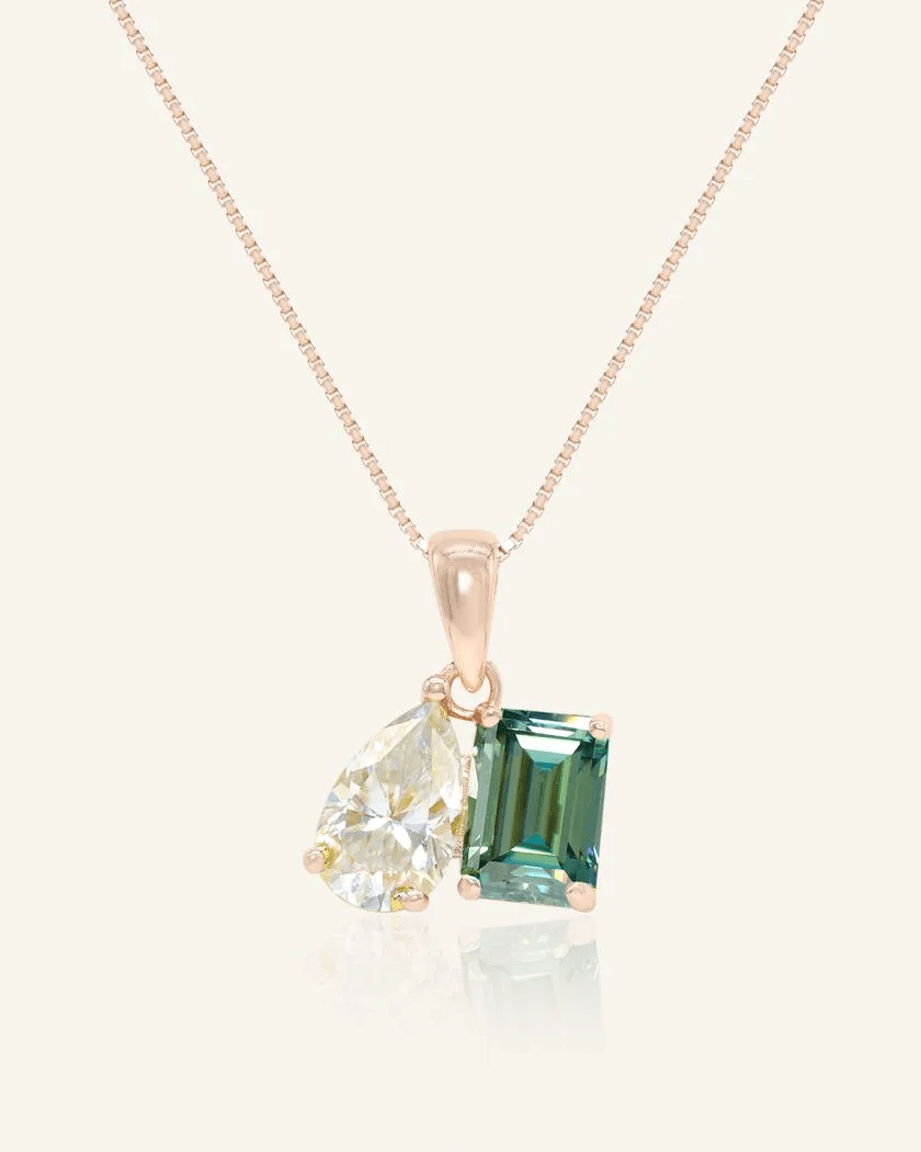 Toi et Moi Moissanite Necklace (White & Green) - Love Estella