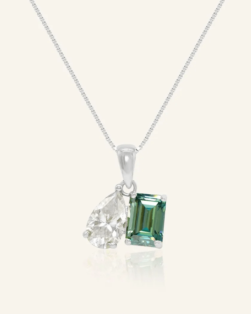 Toi et Moi Moissanite Necklace (White & Green) - Love Estella