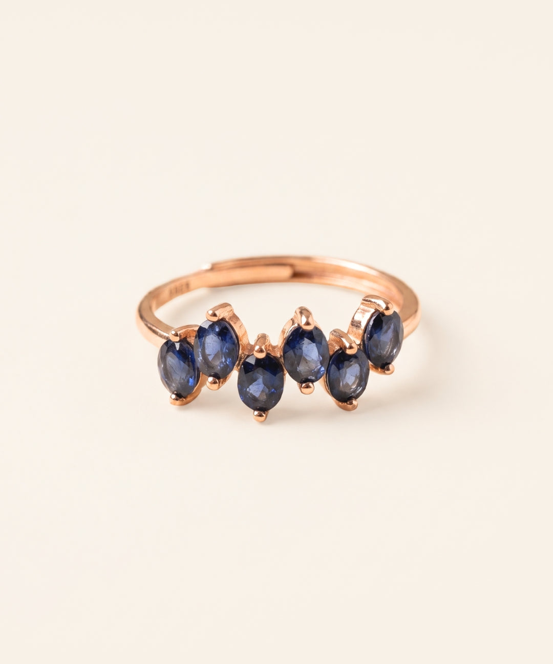 Wave Sapphire Ring in rose gold with six natural blue sapphires