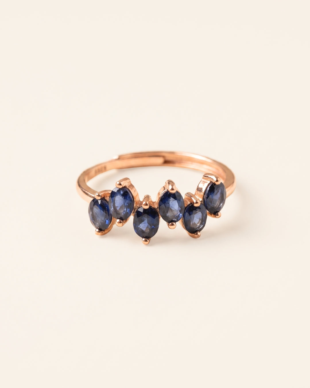 Wave Sapphire Ring in rose gold with six natural blue sapphires