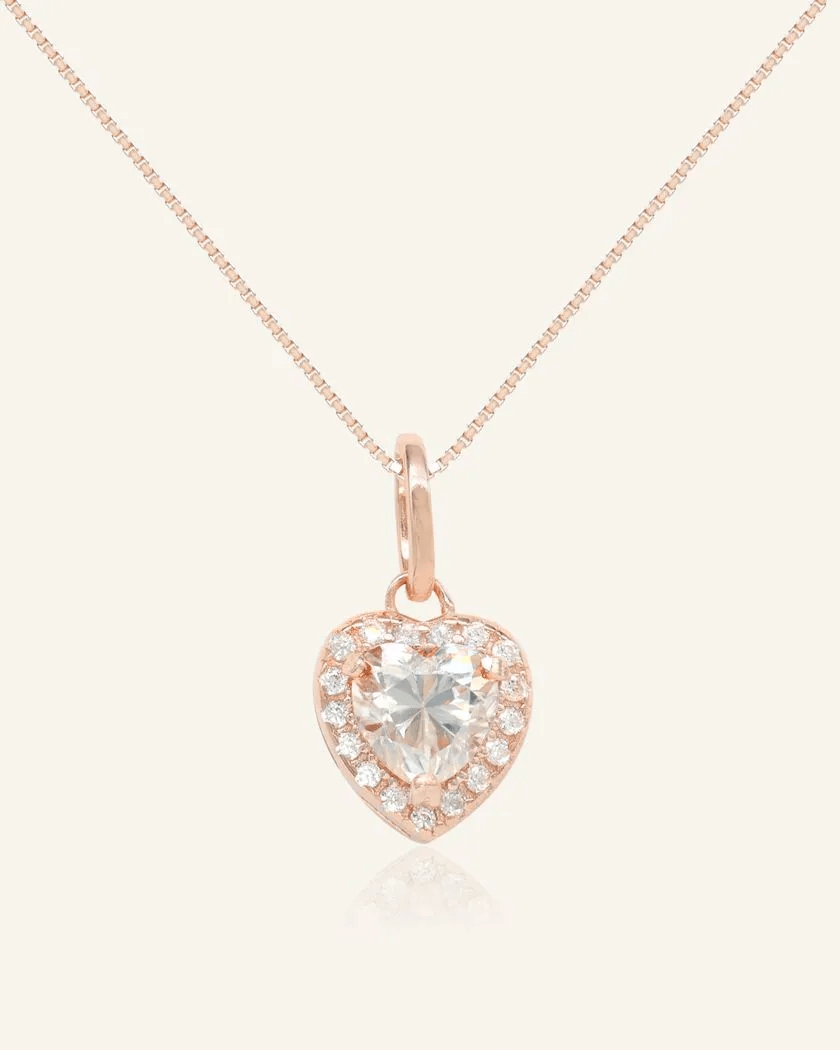 White Moissanite Heart Halo Necklace by Elate - Love Estella