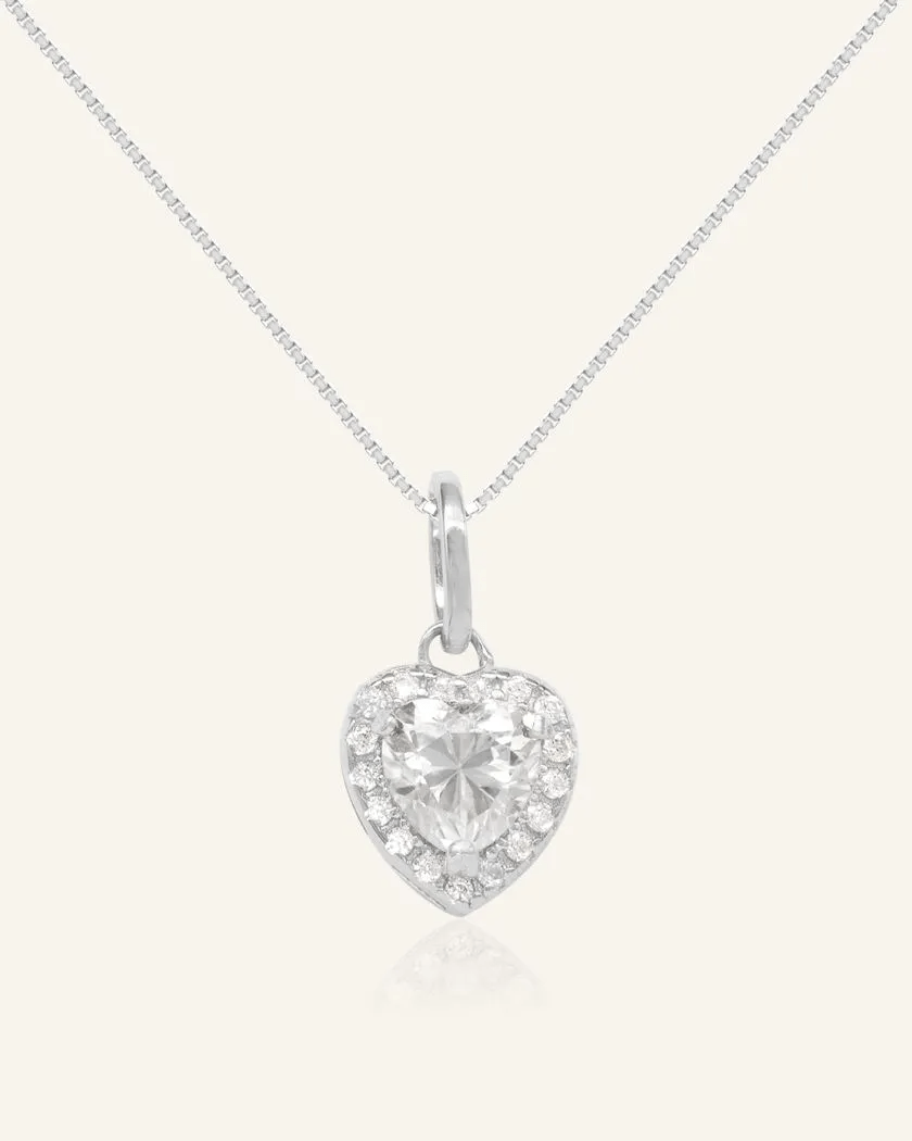White Moissanite Heart Halo Necklace by Elate - Love Estella
