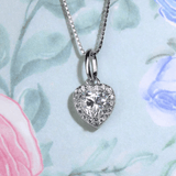 White Moissanite Heart Halo Necklace by Elate - Love Estella