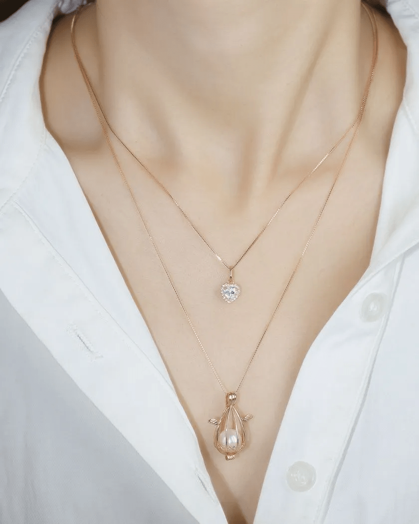 White Moissanite Heart Halo Necklace by Elate - Love Estella