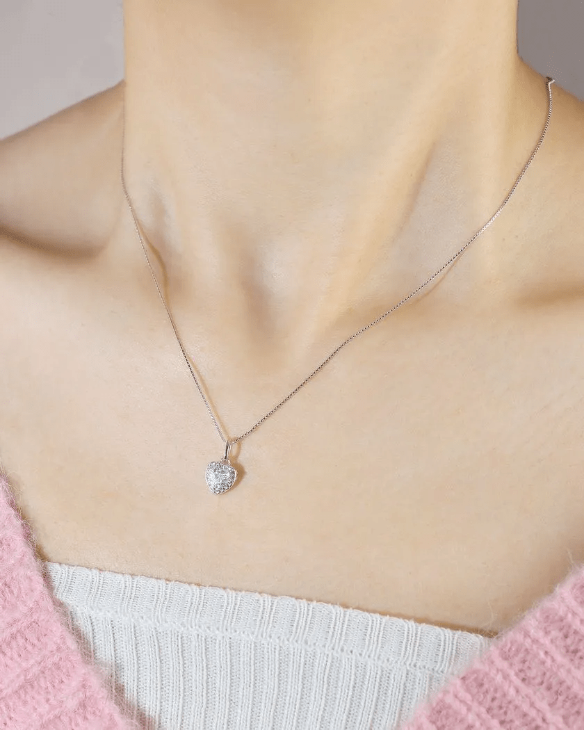 White Moissanite Heart Halo Necklace by Elate - Love Estella