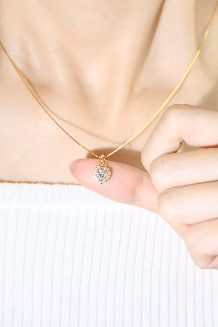 White Moissanite Heart Halo Necklace by Elate - Love Estella