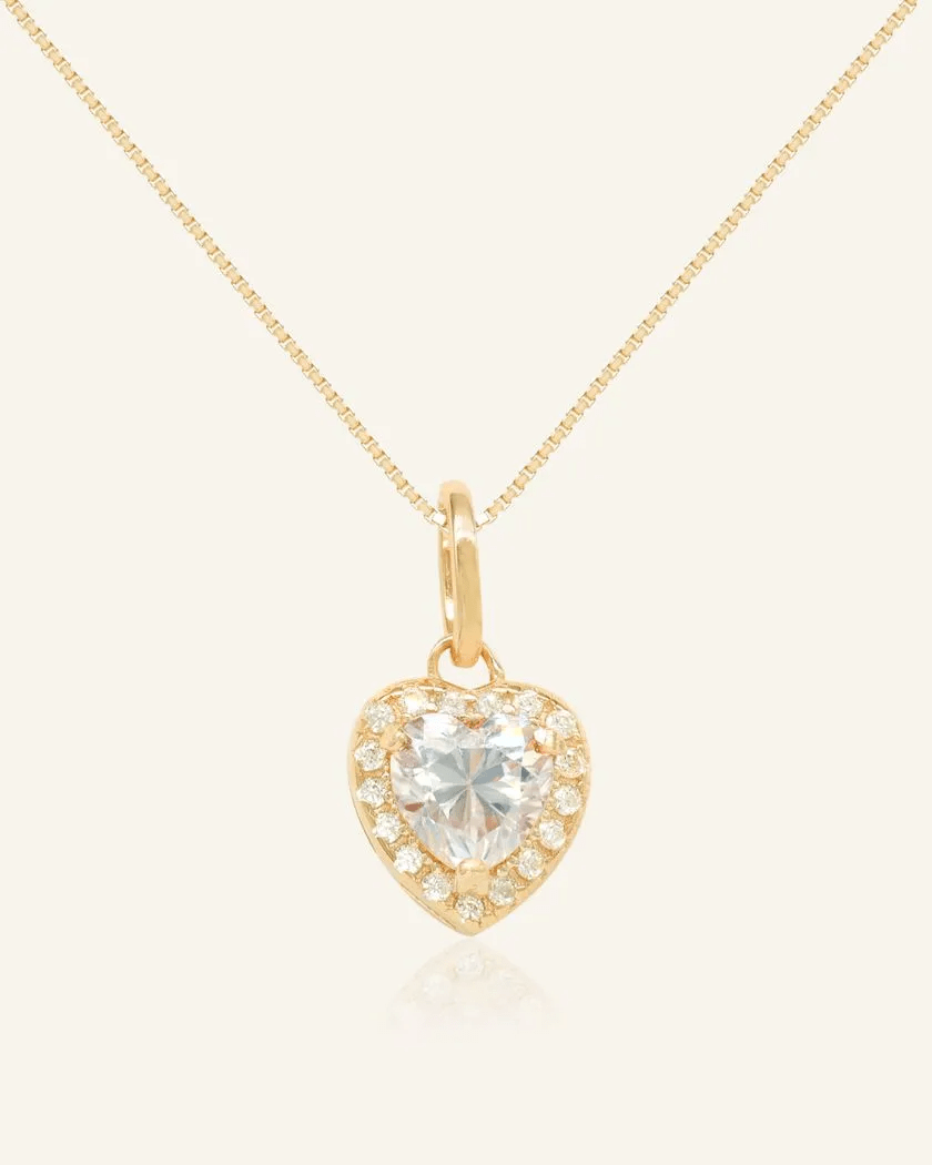 White Moissanite Heart Halo Necklace by Elate - Love Estella