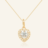 White Moissanite Heart Halo Necklace by Elate - Love Estella