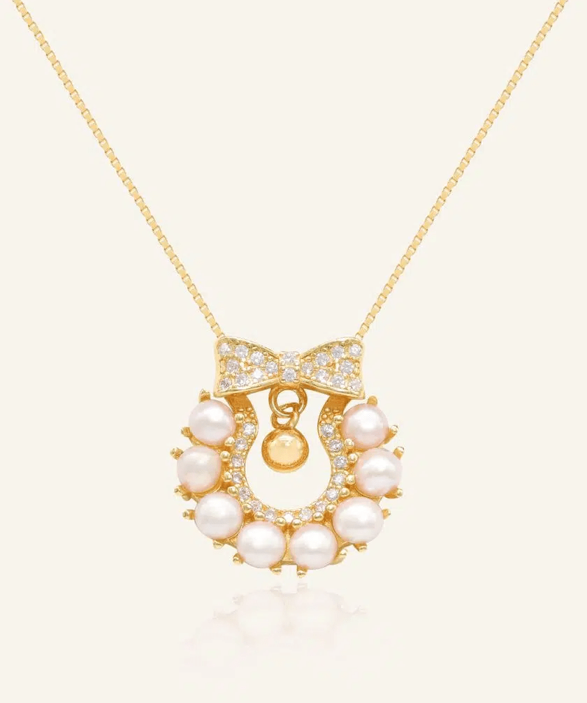 Wreath Ribbon Necklace (Freshwater Pearl) - Love Estella