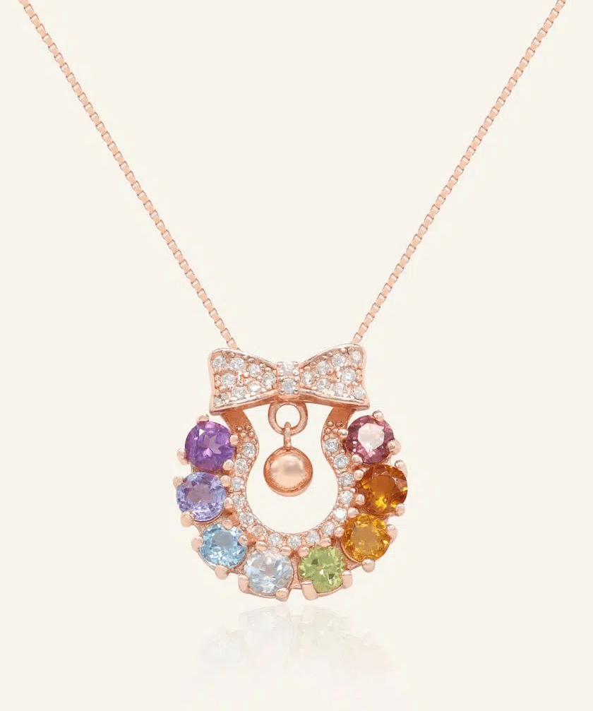 Wreath Ribbon Necklace (Semi - Precious Gems) - Love Estella