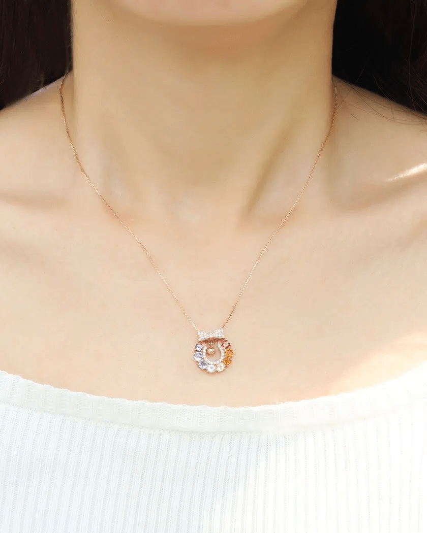 Wreath Ribbon Necklace (Semi - Precious Gems) - Love Estella