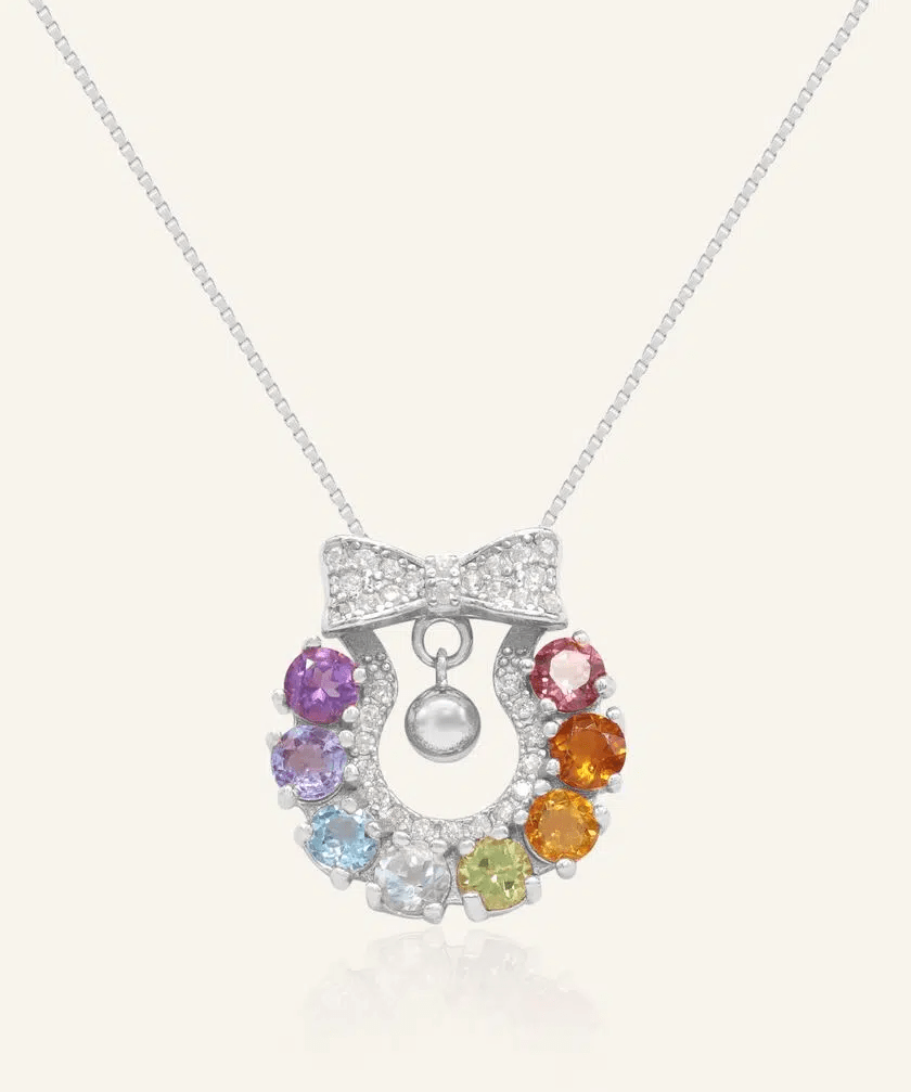 Wreath Ribbon Necklace (Semi - Precious Gems) - Love Estella