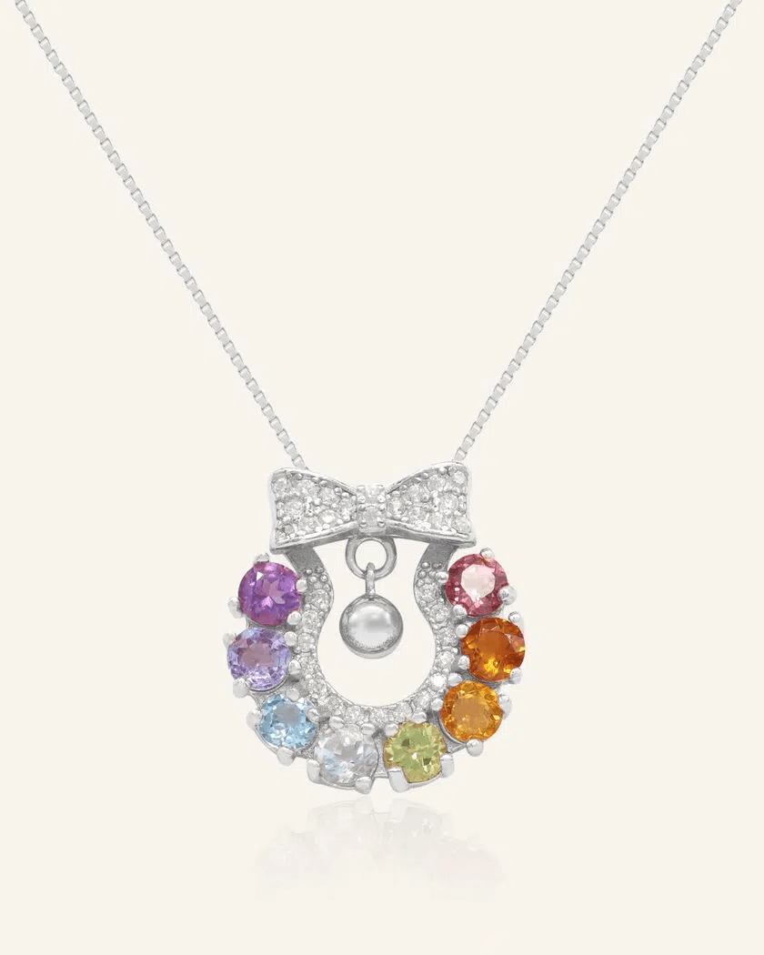 Wreath Ribbon Necklace (Semi - Precious Gems) - Love Estella