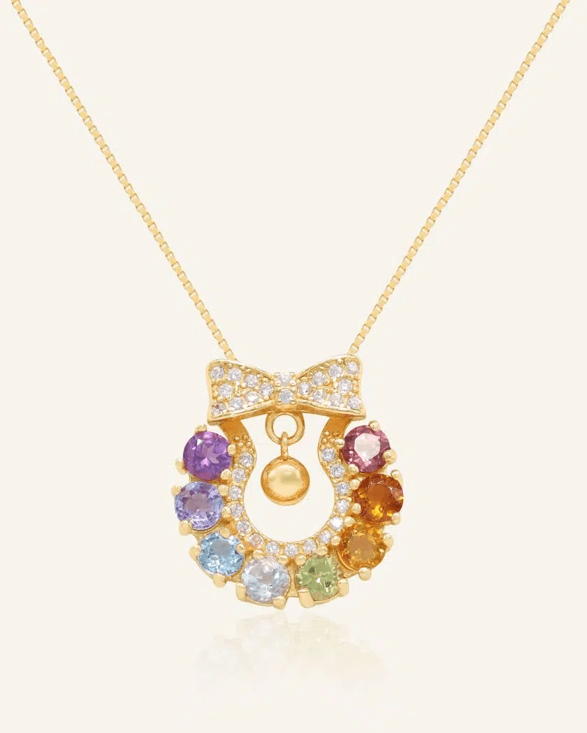 Wreath Ribbon Necklace (Semi - Precious Gems) - Love Estella