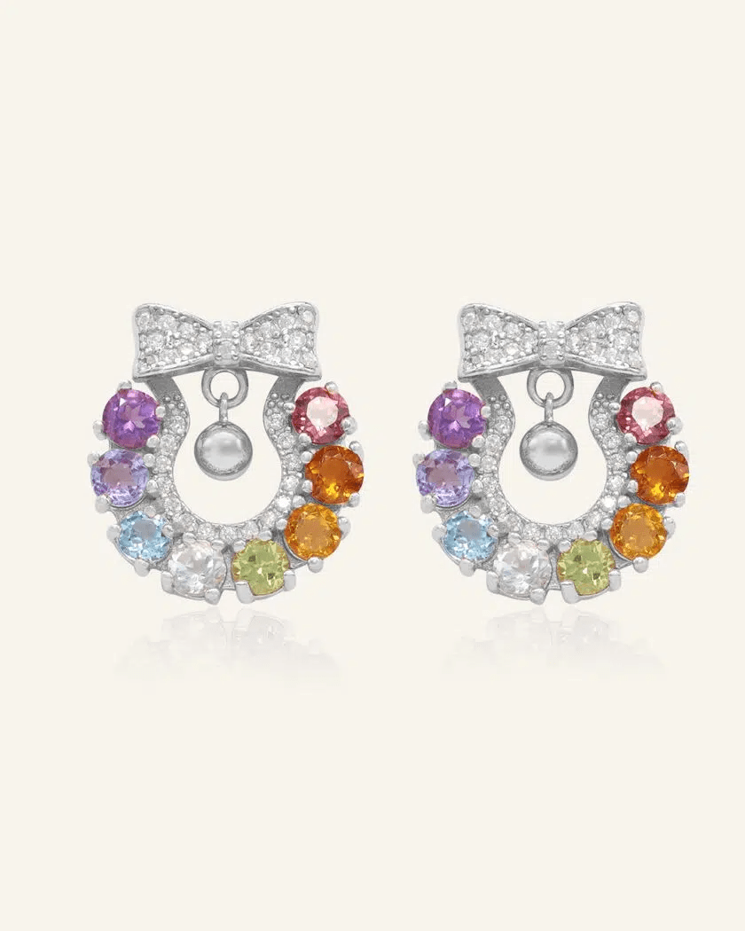 Wreath Ribbon Studs (Semi - Precious Gems) - Love Estella