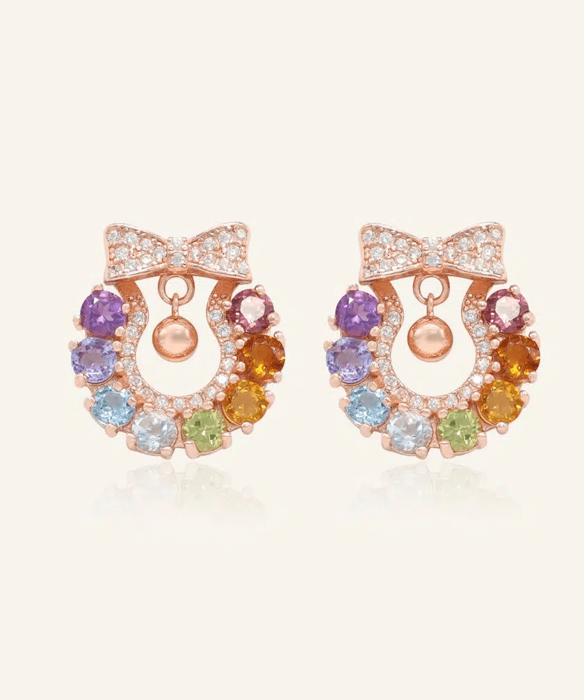 Wreath Ribbon Studs (Semi - Precious Gems) - Love Estella