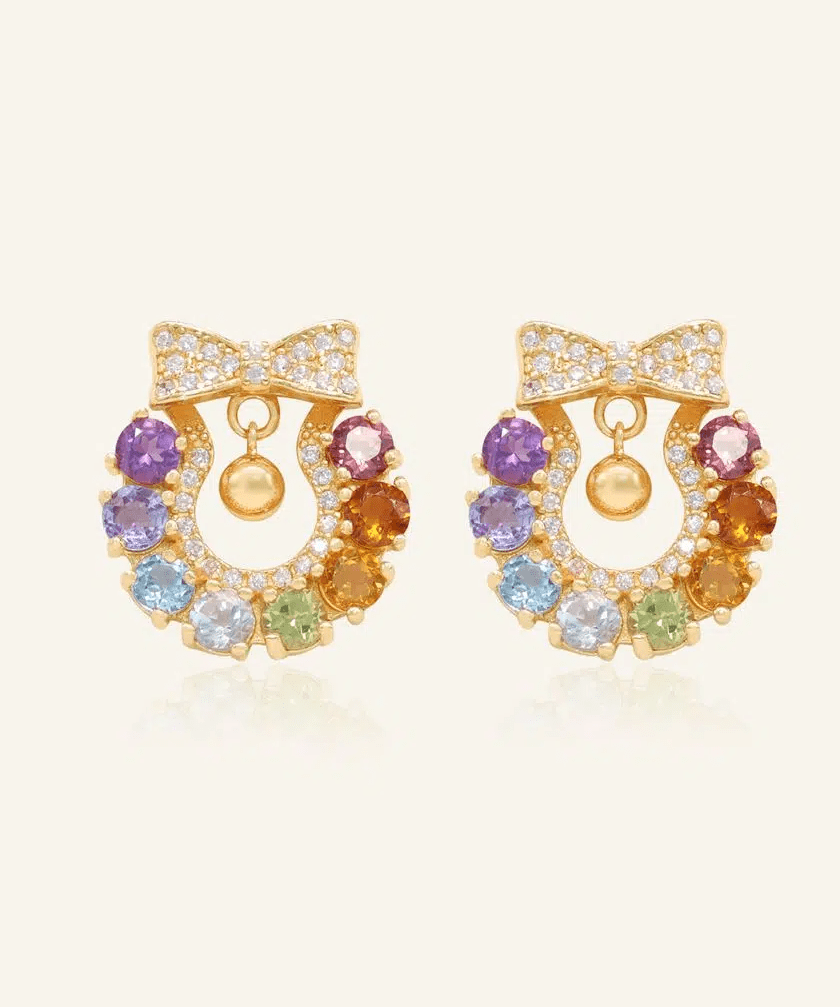 Wreath Ribbon Studs (Semi - Precious Gems) - Love Estella